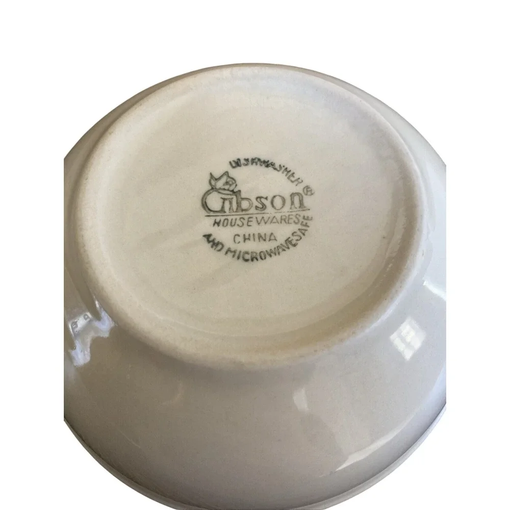 Gibson Housewares Cream Teal Rim Ceramic Soup Cereal Bowls Set of 2 China‎